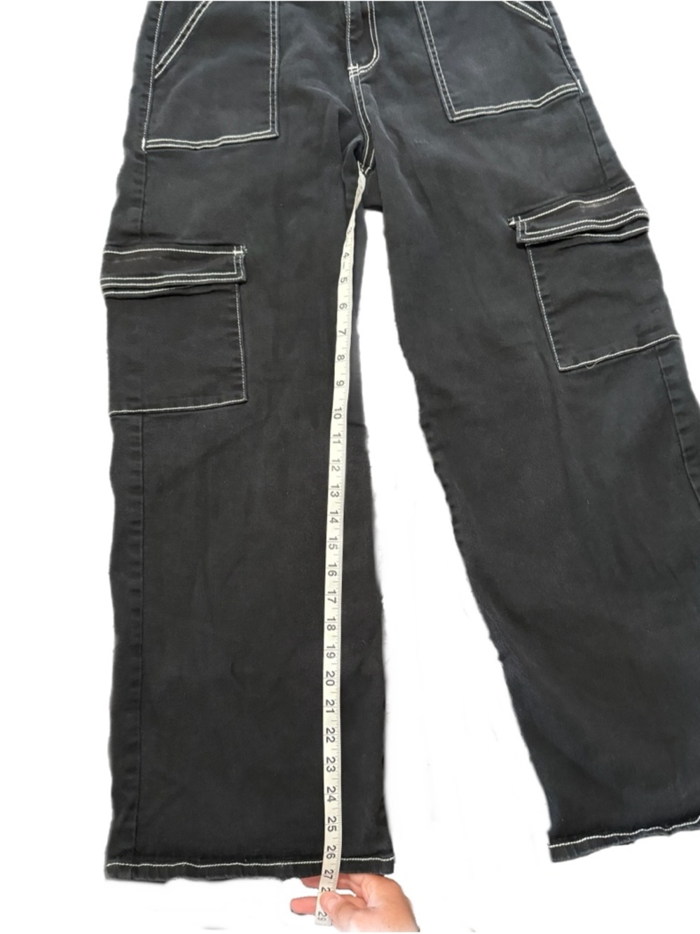 Forever 21 Black Cargo Pants with White Contrast Stitching Size L - Picture 6 of 13